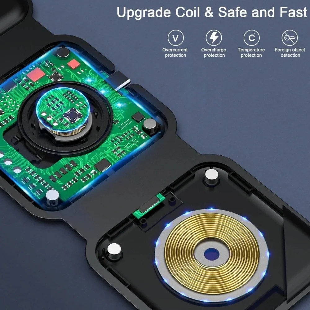 RTOPS 3-in-1 portable magnetic wireless charger in black